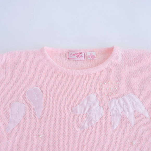 Vintage Contempo Plus Pink Knit Leaves Crewneck Sweater Size 40 - Picture 11 of 15